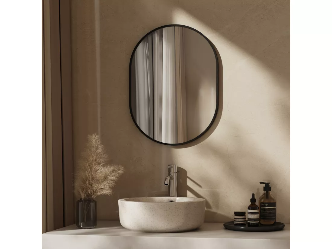 EMKE Miroir mural 60 × 100 cm Miroir ovale avec cadre noir, Miroir non lumineux salle de bain