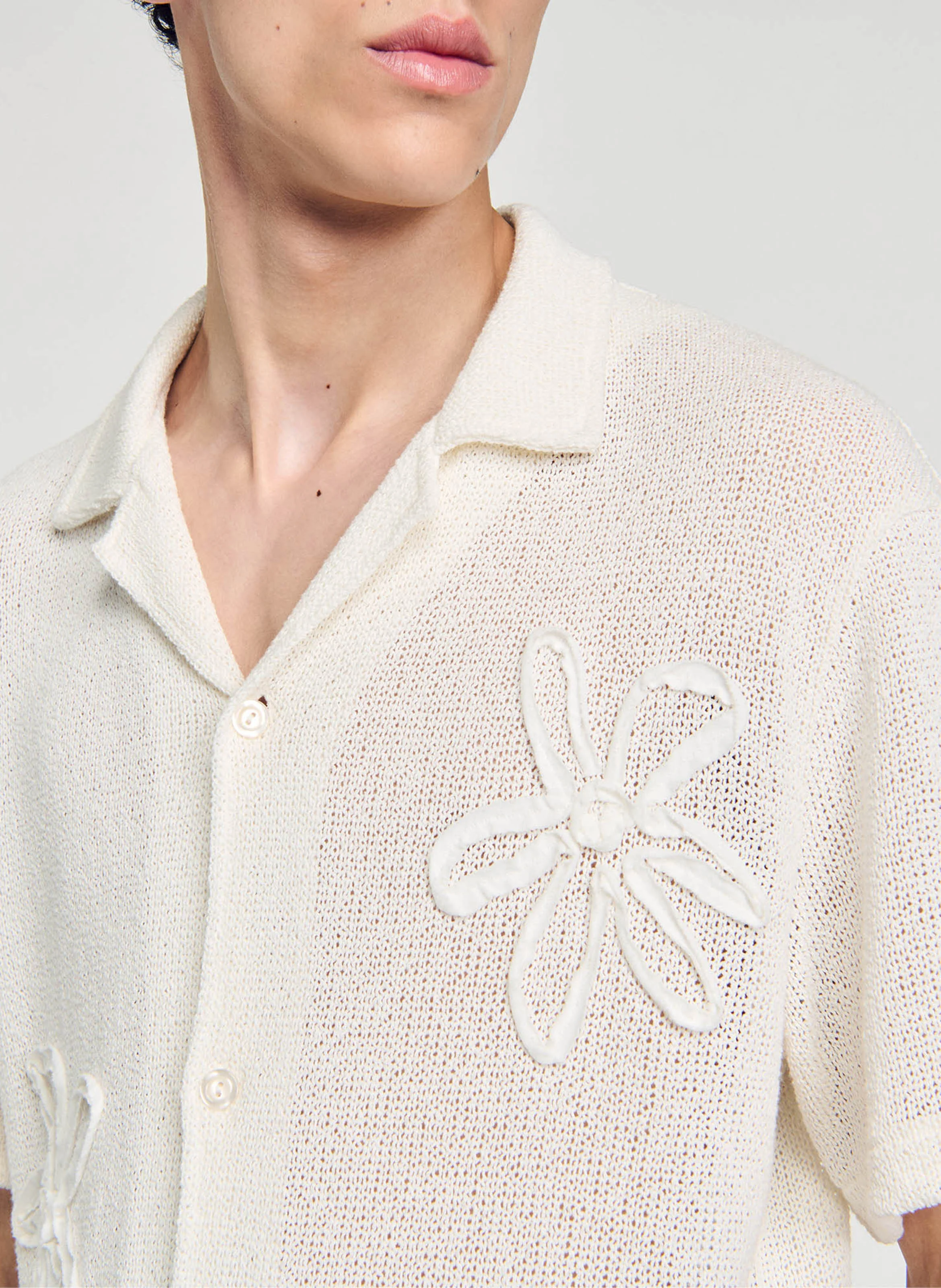 Chemise en maille à fleurs | Blanc
