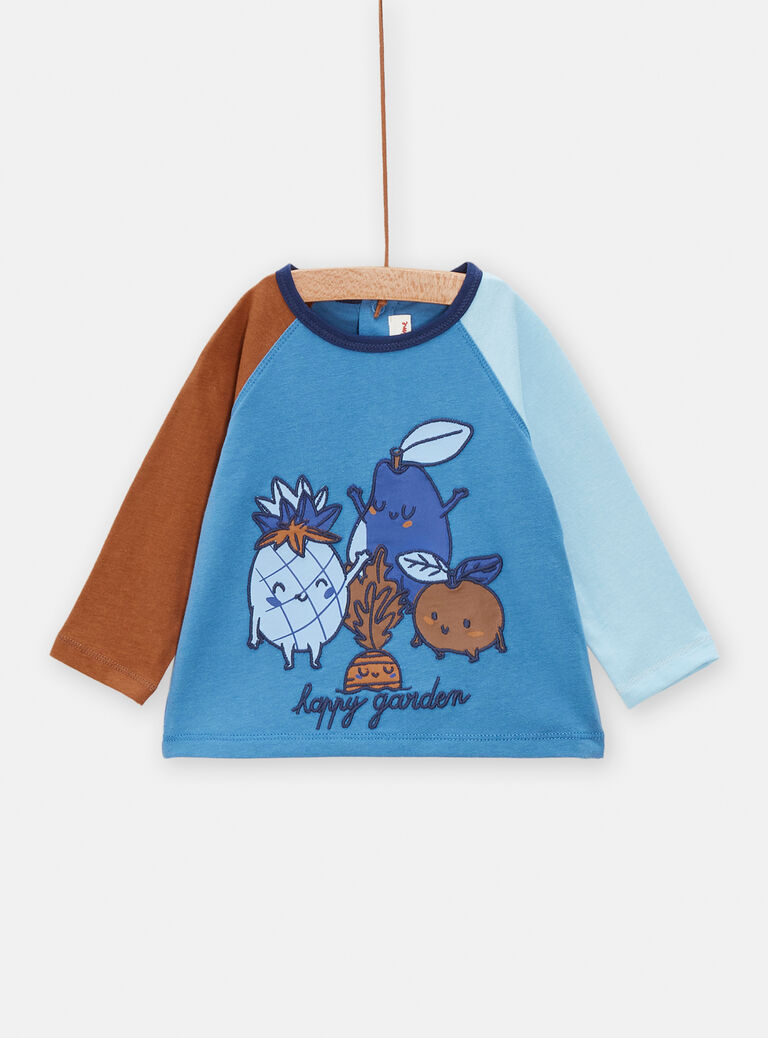 T-shirt bleu à manches contrastées pour bébé garçon