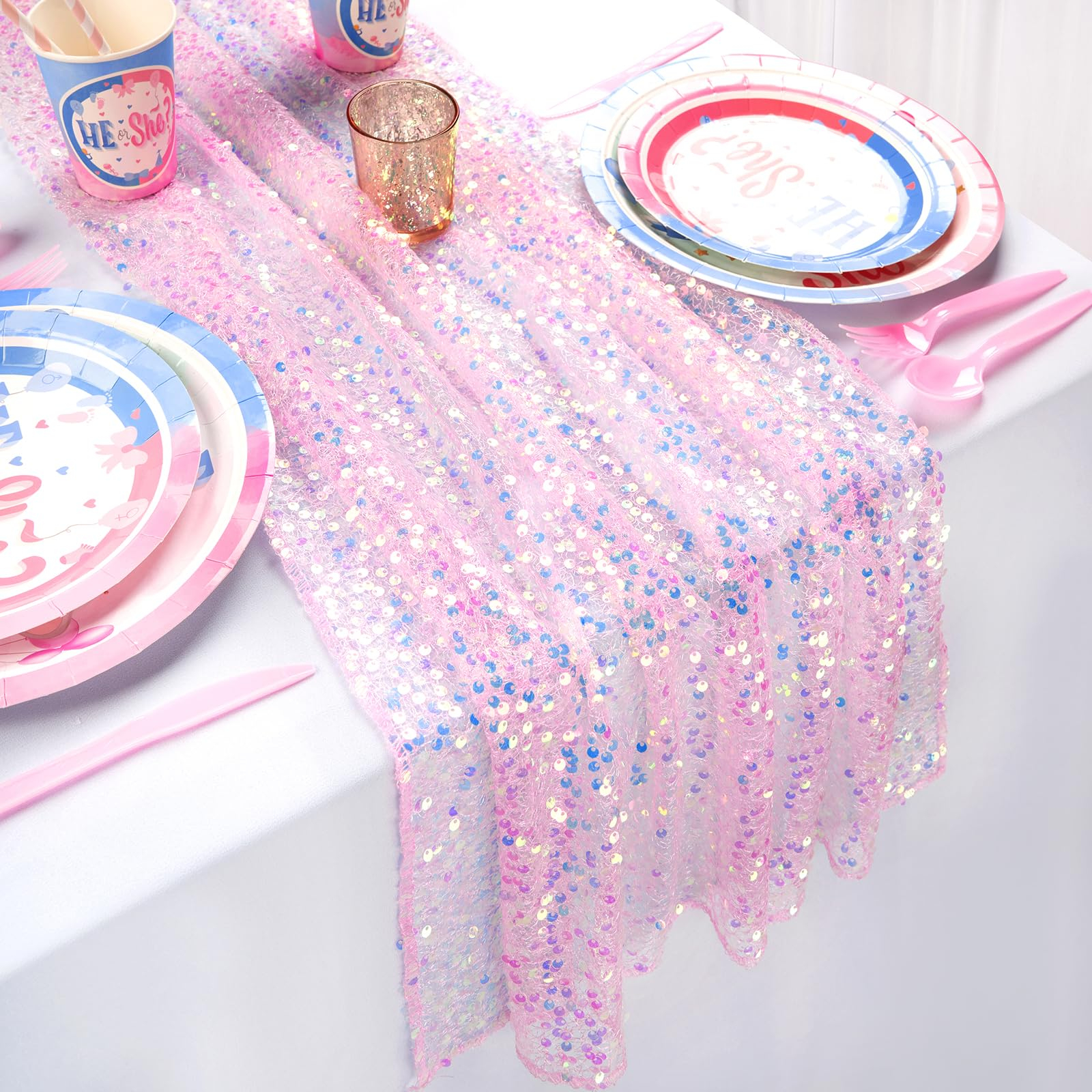 (270x30cm) Pailletten Tischläufer Party Deko Glitzer Tischtuch - Lila