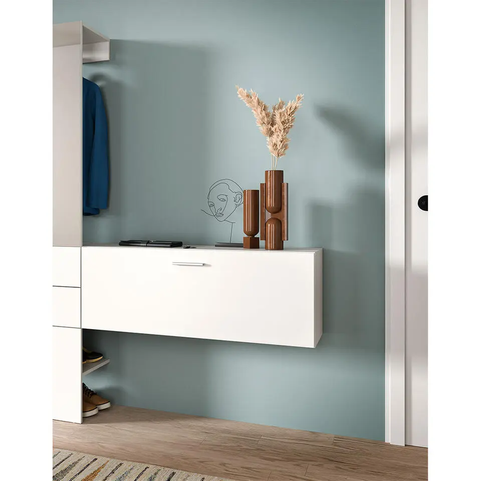 Hioshop Vaga schoenenkast wandgemonteerd 104x39cm 1 klepdeur wit