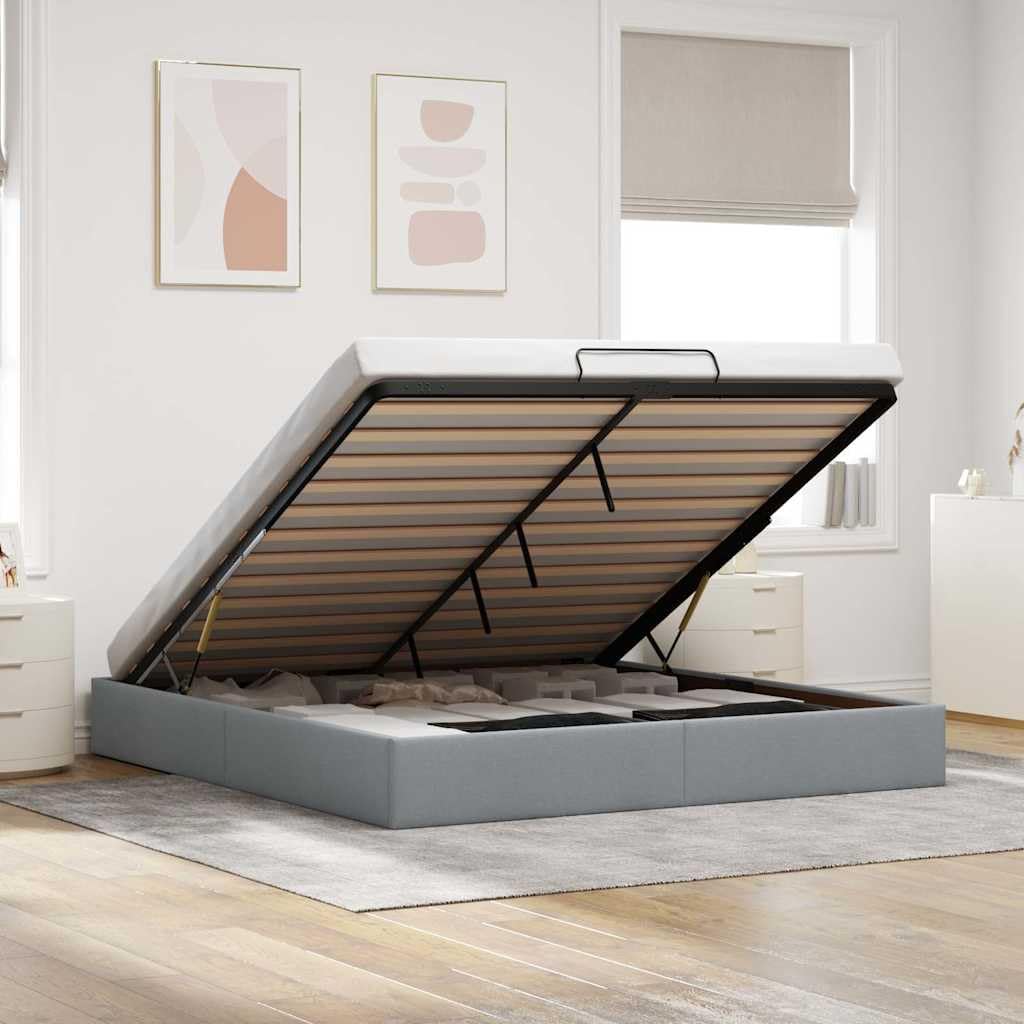 vidaXL Ottoman-Bett ohne Matratze Hellgrau 180x200 cm Stoff, Bettrahmen, Bettgestell mit Stauraum, Polsterbett, Bettgestell, Bettrahmen mit Stauraum