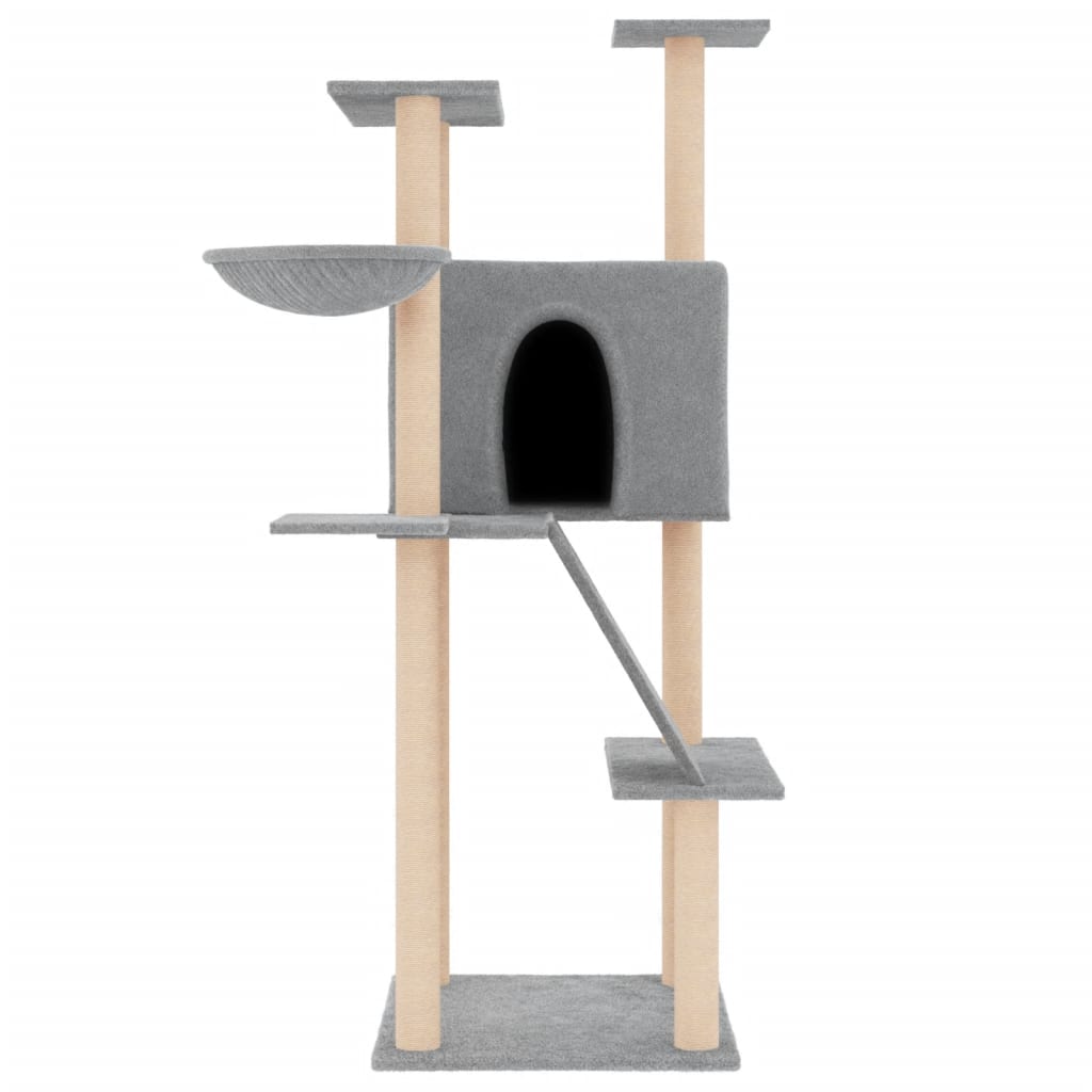 Arranhador para gatos vidaXL com hastes de sisal cinza claro, 143 cm