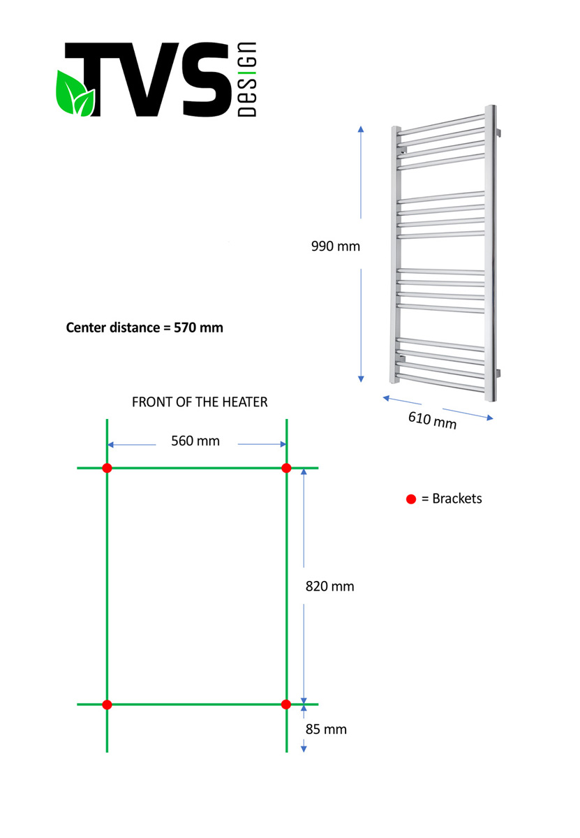 TVS Design Eco handdoekradiator chroom 300W 99x61cm