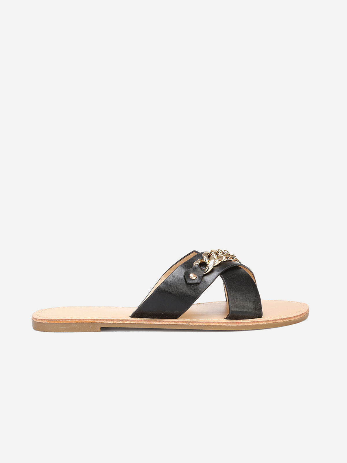 Mules à brides croisées et chaîne- Noir