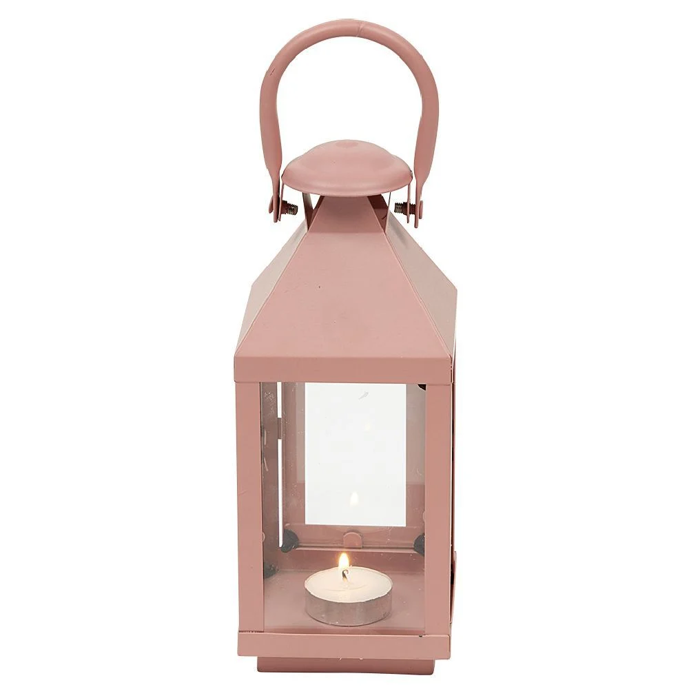 Lanterne photophore en métal rose