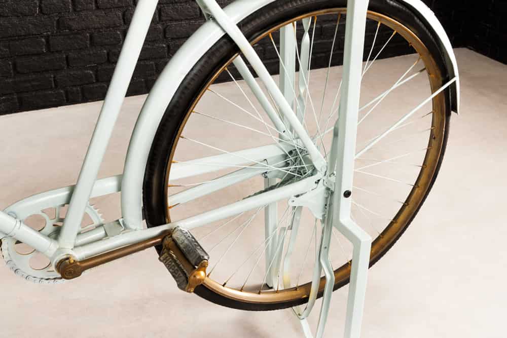 Retro Konsolentisch BICYCLE 190cm salbei natur Mangoholz Fahrrad Bartisch Upcycling