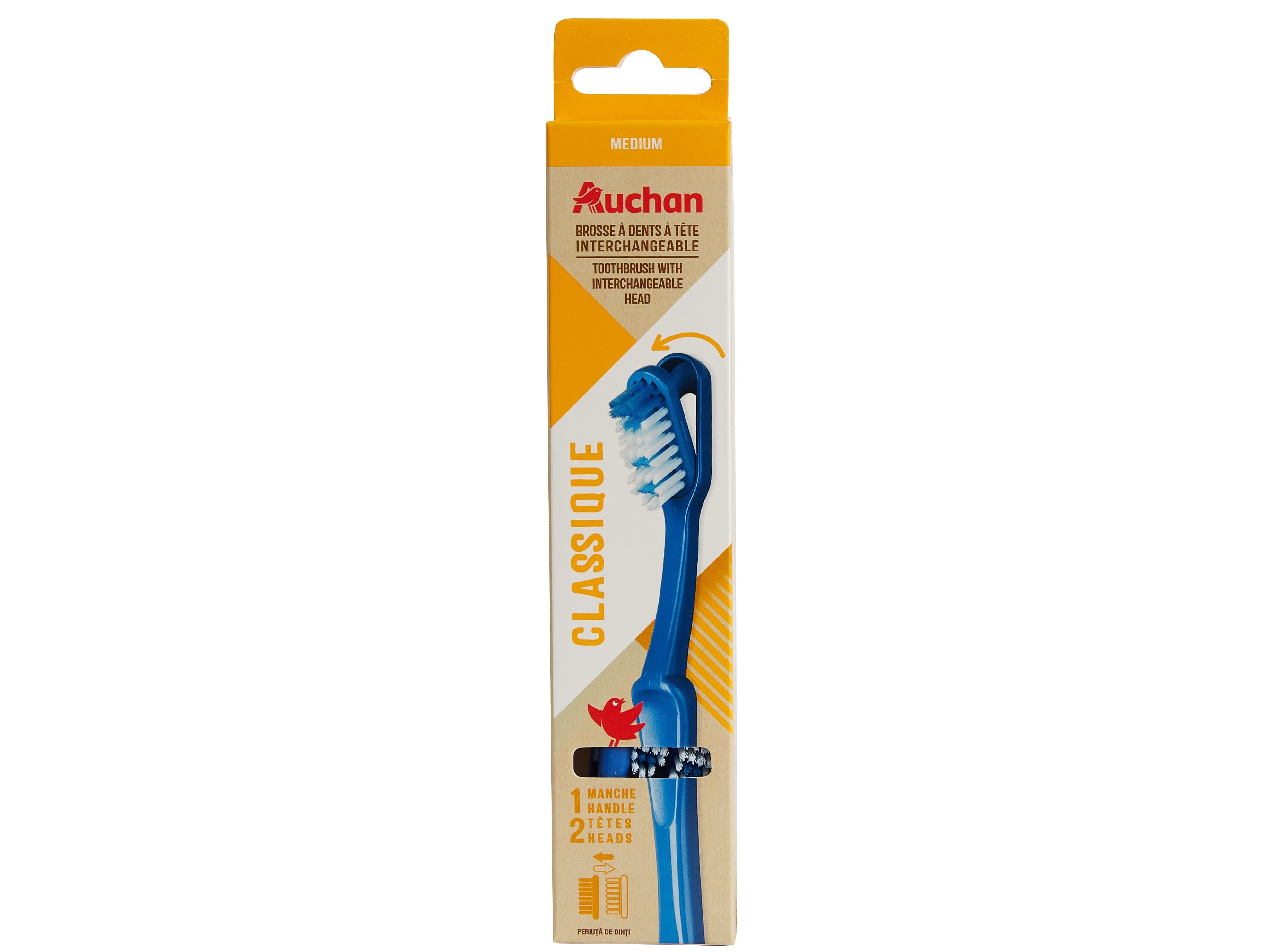 ESCOVA DENTES AUCHAN CABEÇA TROCÁVEL CLÁSSICA MÉDIA 1 CABO   2 RECARGAS