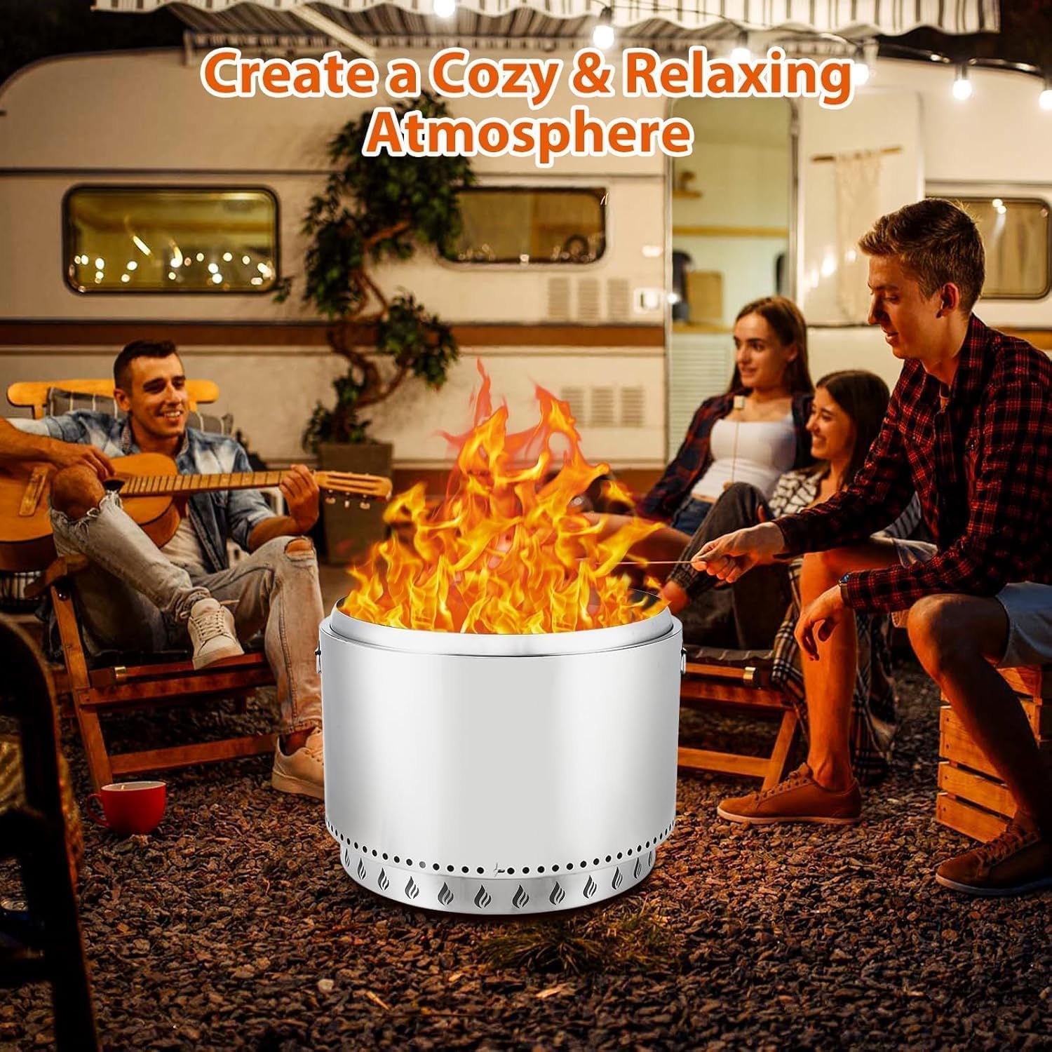 Stove Bonfire 2.0, 41.5 cm rauchfreie Feuerstelle, 360° Luftstrom & Abnehmbare Aschekanne, Edelstahl Holzkamin Tragbare Feuerstelle im Freien, für 3-5 Personen, 7,7 kg