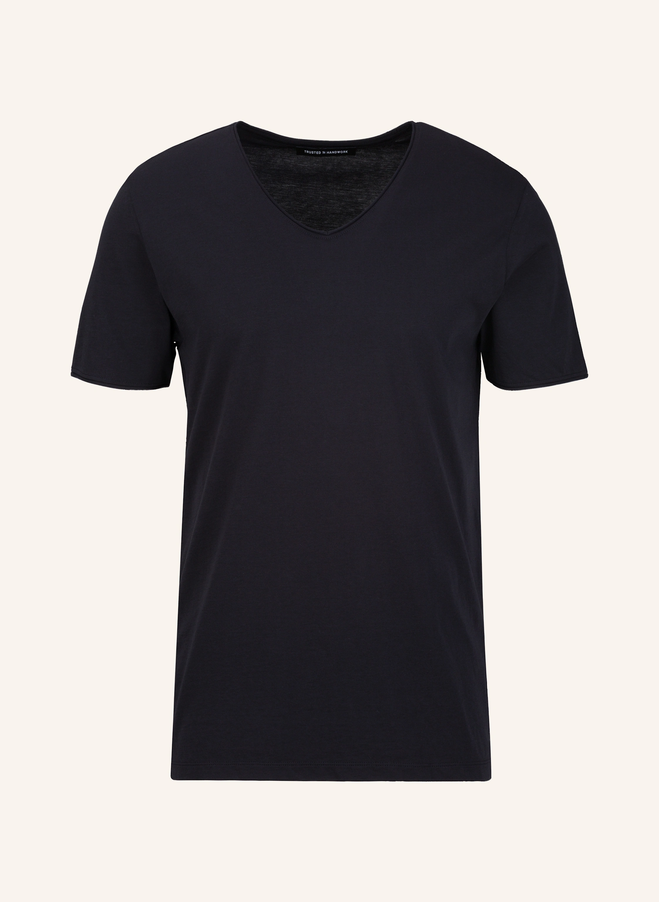 TRUSTED HANDWORK V Neck 1/2-Sleeve T-Shirt with Roll Edge
