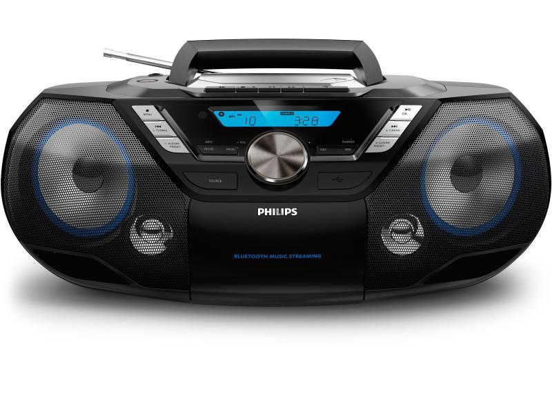 Philips Radio/CD-Player AZB798T/12 Schwarz Portabler CD-Player mit Kassettendeck und Bluetooth-Unterstützung