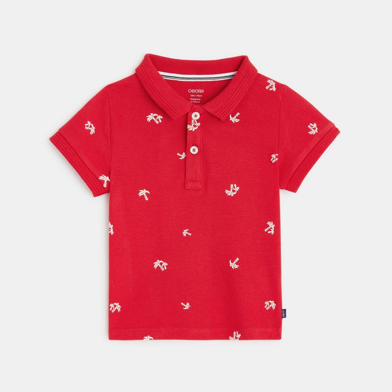 Polo maille piquée palmiers rouge bébé garçon Rouge