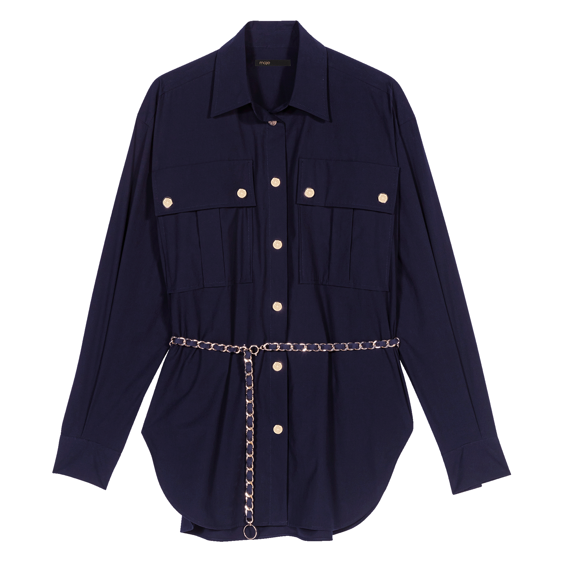 Chemise oversize col classique en coton mélangé | Bleu