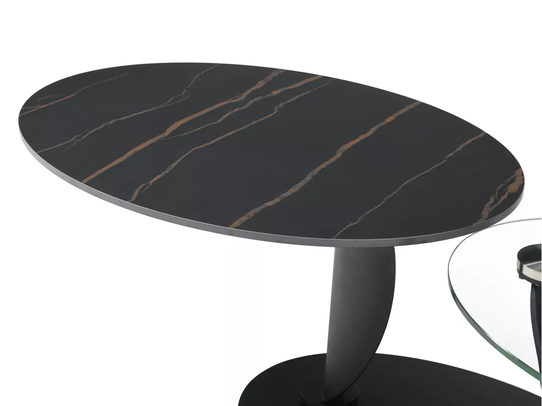 Table basse avec plateaux pivotants en céramique, verre trempé et métal - Effet marbre noir - MANEYA de Maison Céphy