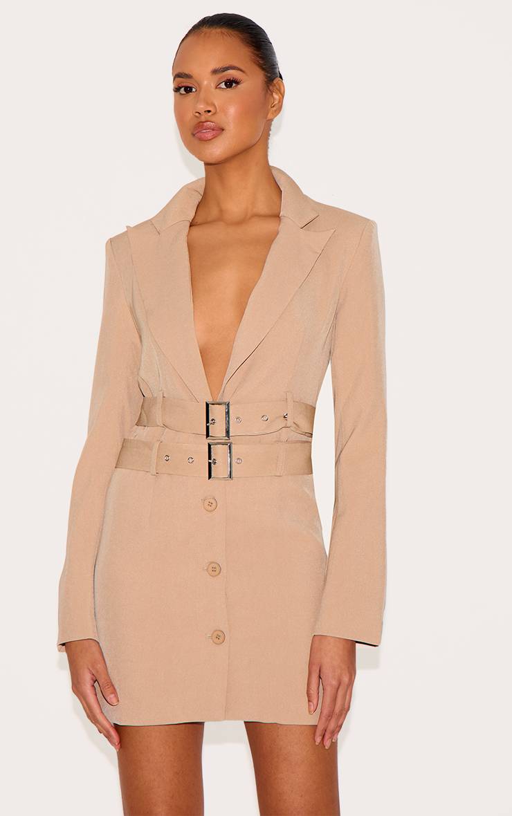 Robe Blazer Cintrée En Tissu Tissé Avec Double Ceinture