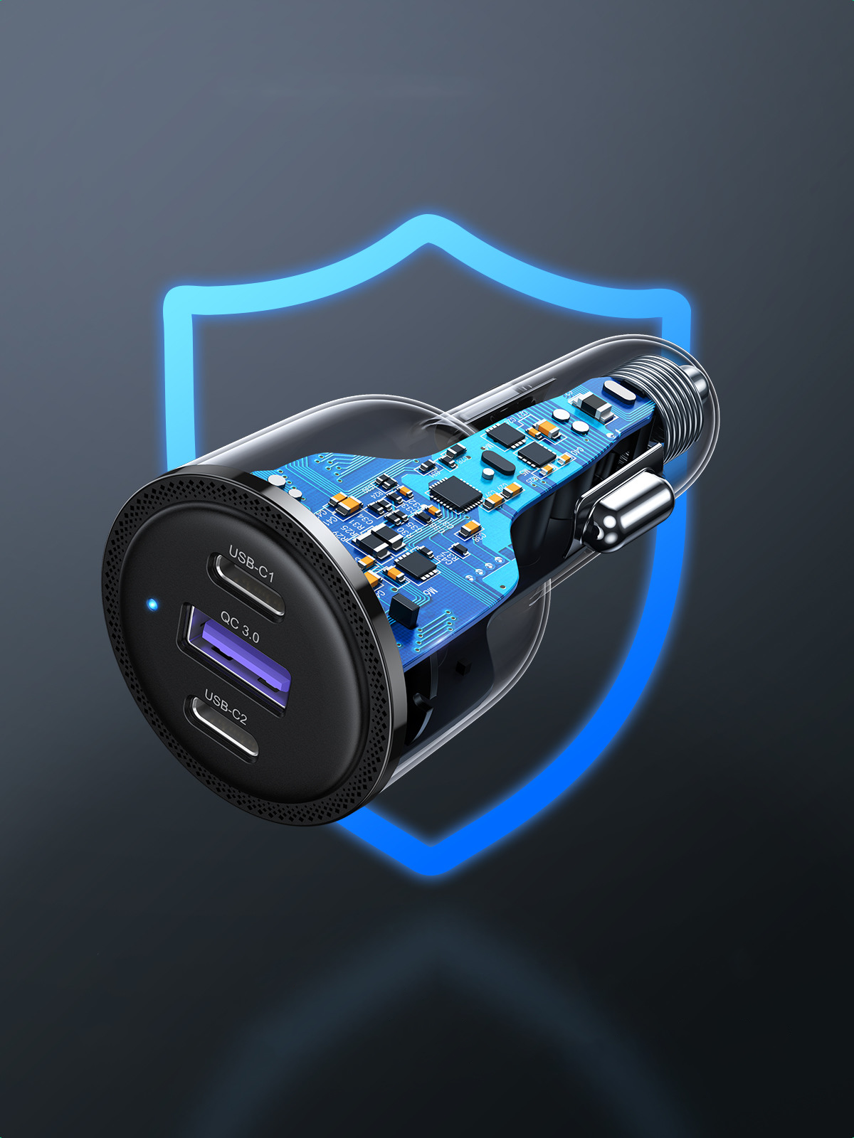 (69W) Universal USB A / 2x USB C Auto KFZ Ladegerät PD (20467) - Schwarz