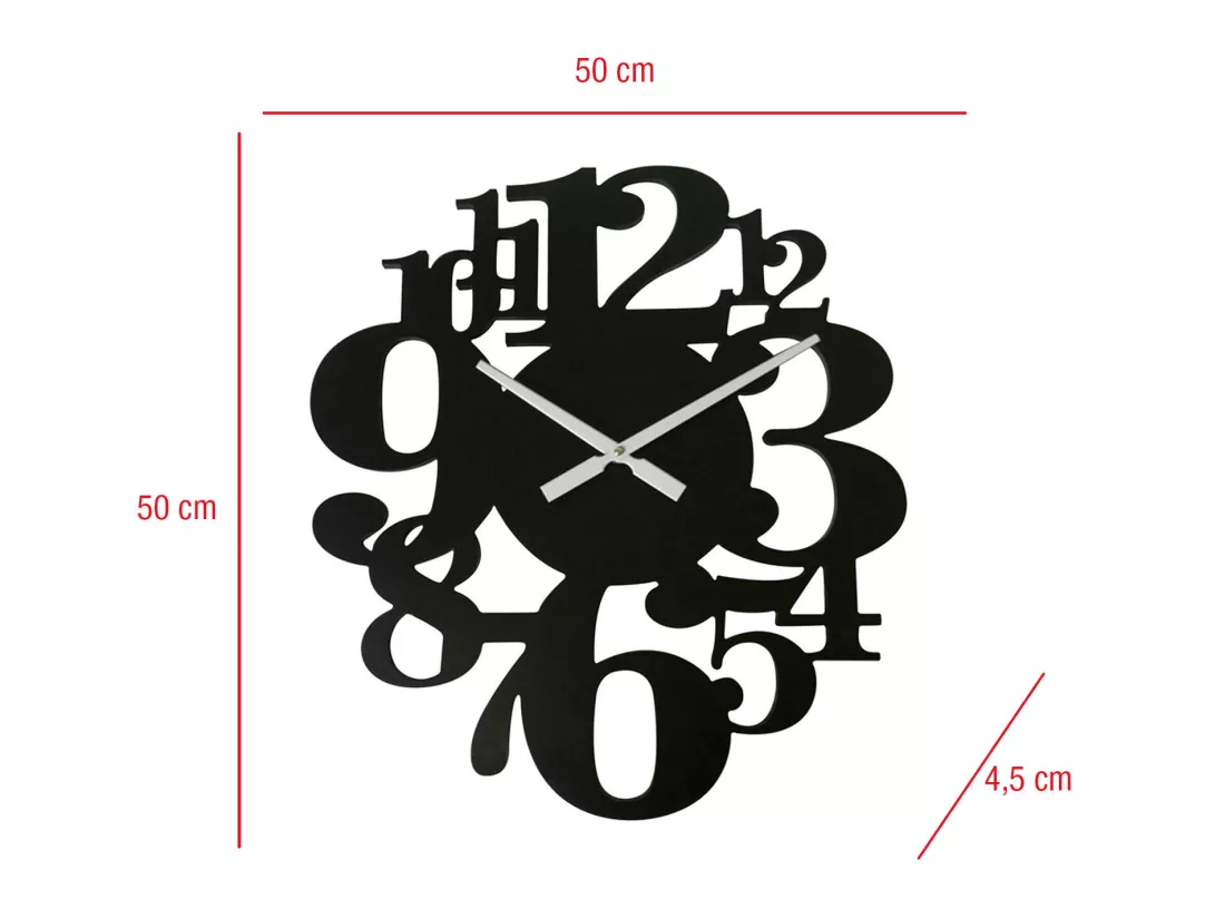 Horloge Suspendue Montres Noir Mdf Grands Chiffres 55x50x4,5