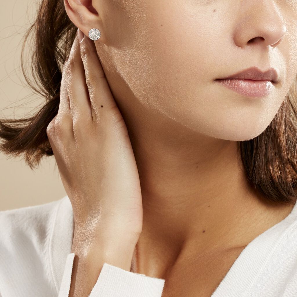 Boucles D'oreilles Puces Classic Or Blanc Oxyde De Zirconium
