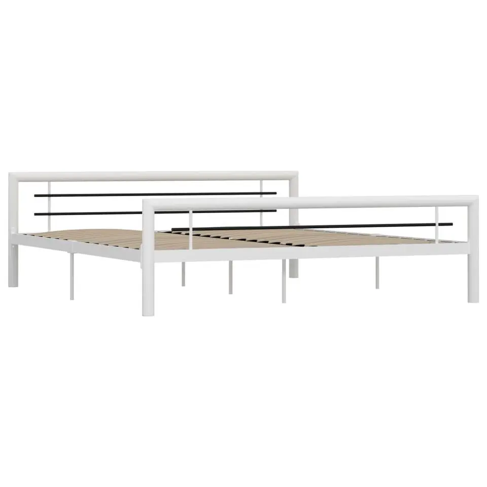 vidaXL - Bed met hoofd- en voeteneinde - Wit en zwart - metaal - 180x200 cm