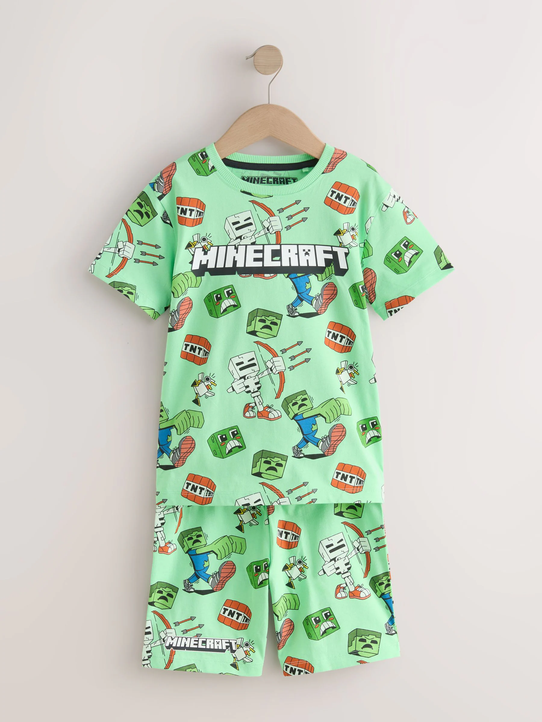 Zwart/Groen/kiezelkleurig - Minecraft 100% katoenen korte pyjama's 3 verpakking (3-16jr)