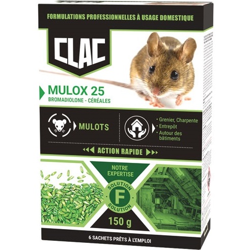 Appât céréales - Mulox 25 - mulot et campagnols - action rapide - 150 g - 6