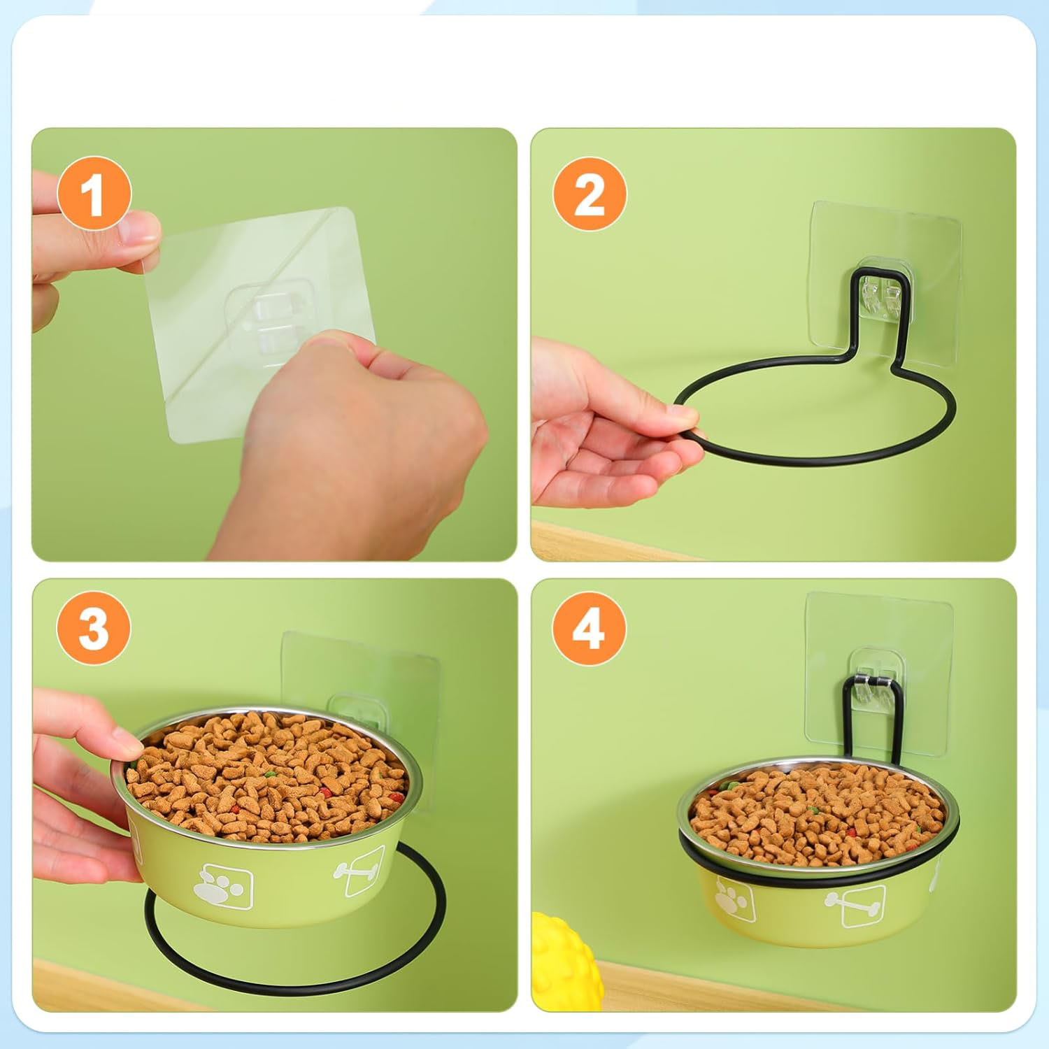 (Ø12cm) Metall Haustier Futter Napf Katzen Fressnapf Hunde Schale mit Selbstklebender Wand Halterung - Grau