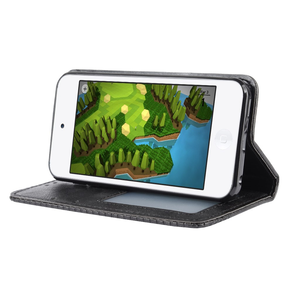 iPod Touch 7 / 6 / 5 Retro Leder Tasche Flip Cover Fashion Design - Schwarz