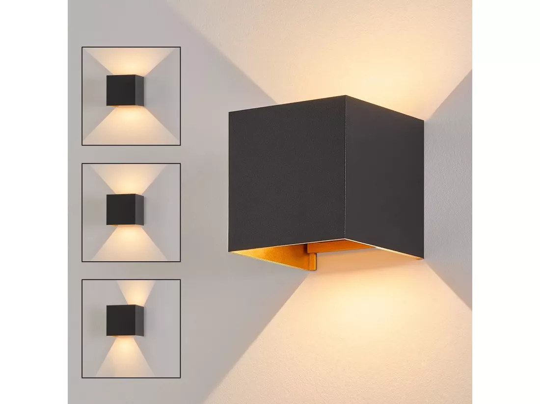 NETTLIFE LED Applique Noire - Extérieur/Intérieure Lampe Murale 5W ，double faisceau réglable étanche IP65 230V 3000K