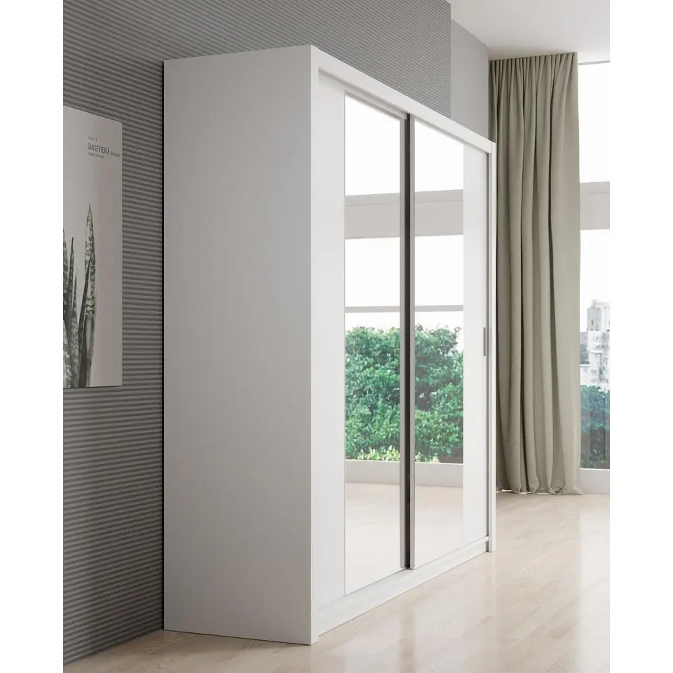 Meubella - Kledingkast Blake - Wit - 220 cm - Met spiegel