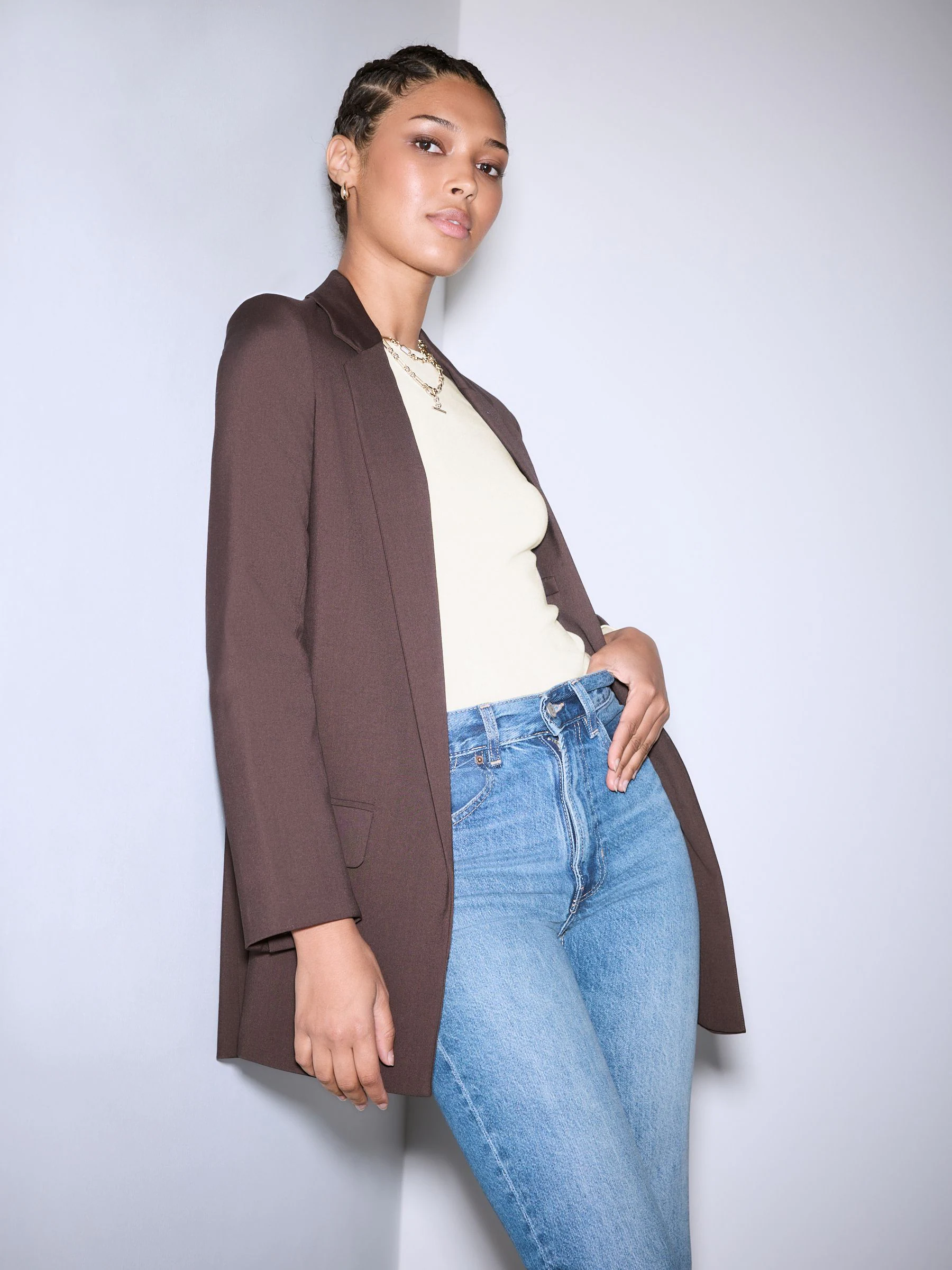 Chocoladebruin - Relaxte blazer van keperstof melange