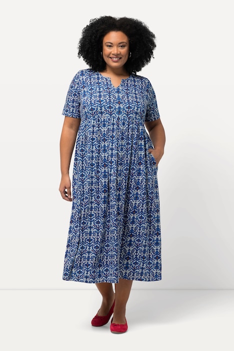 Jerseykleid, grafischer Druck, Tunika-Ausschnitt, Halbarm