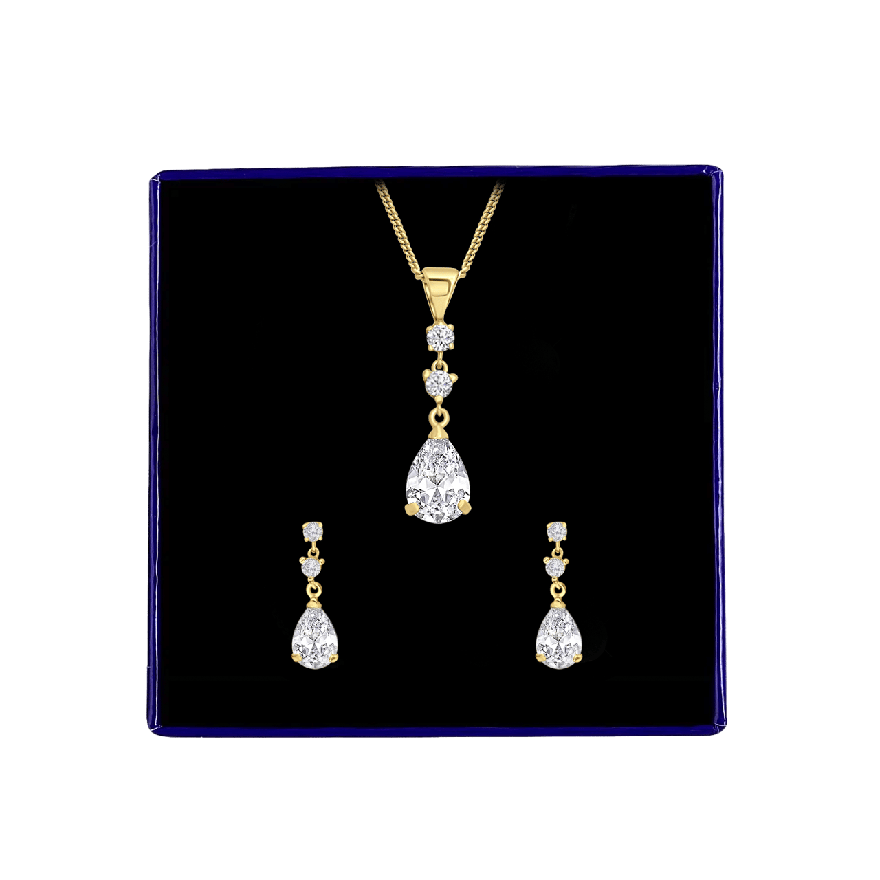 Zilveren goldplated set druppel met zirkonia