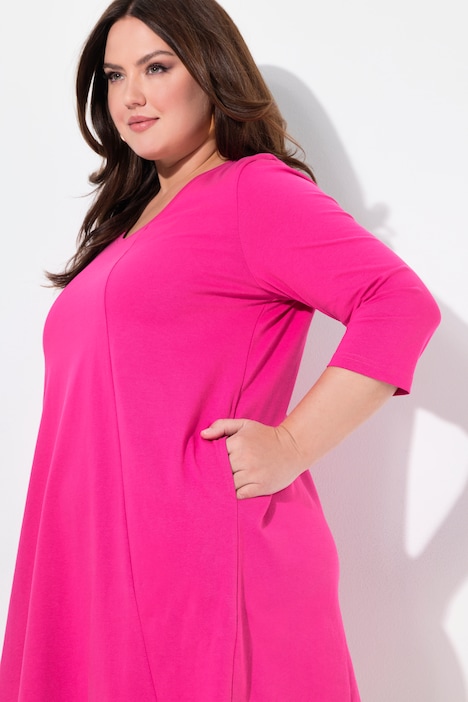 Longshirt, Ziernähte, A-Linie, V-Ausschnitt, 3/4-Arm