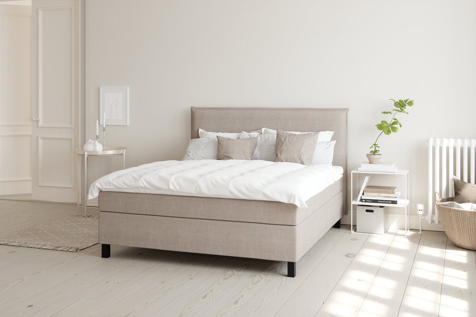 Original Plus Kontinentalseng 210x210 cm Tekstil Pearl 14 Medium/Medium m/Classic latex overmadrass og Square sort ben 13cm, gavl selges separate