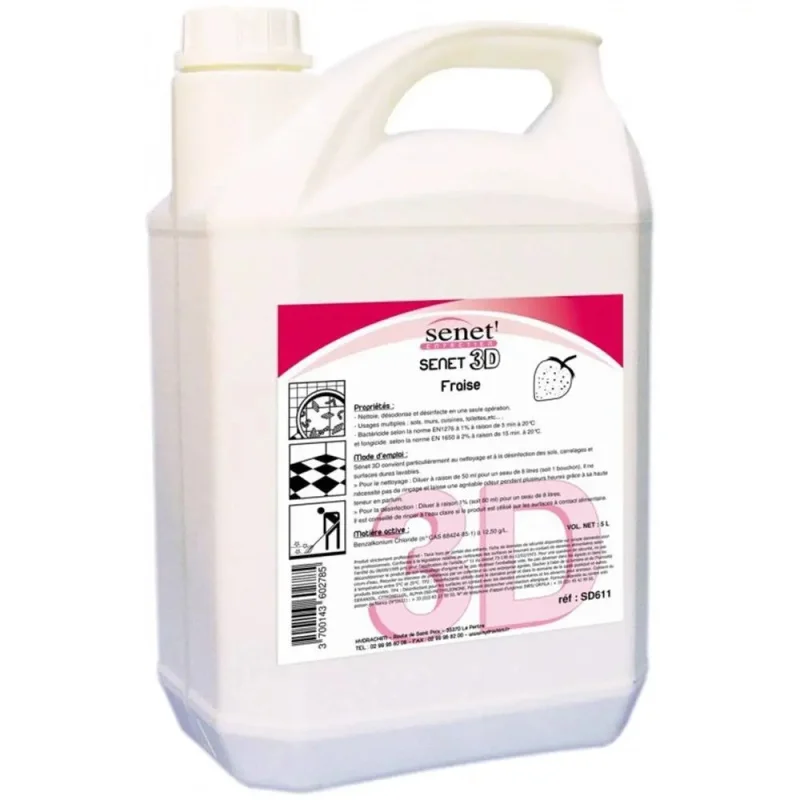 SENET - Détergent sol 3D - Parfum fraise - 5L