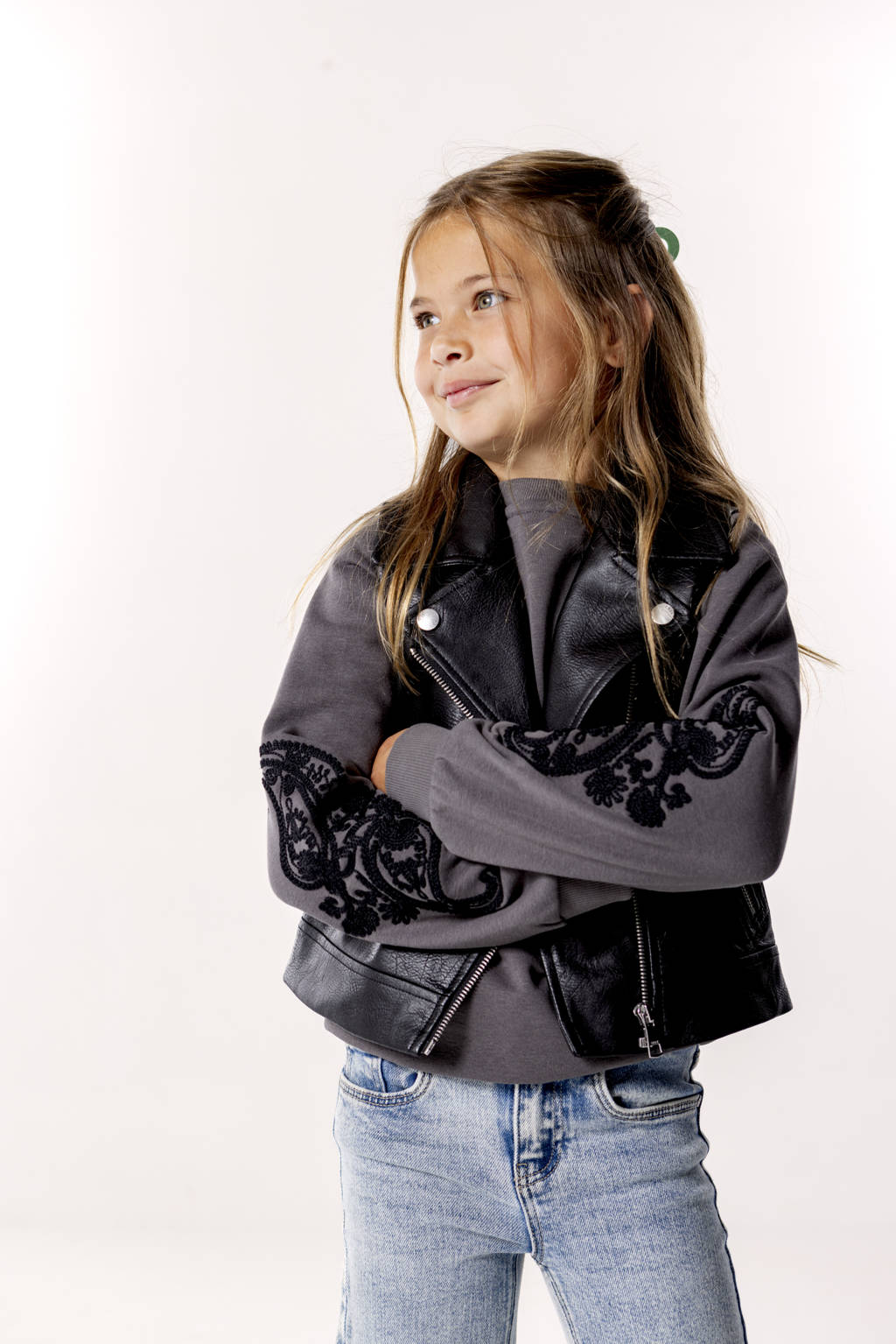 ONLY gebloemde sweater KOGEASTON LIFE donkergrijs