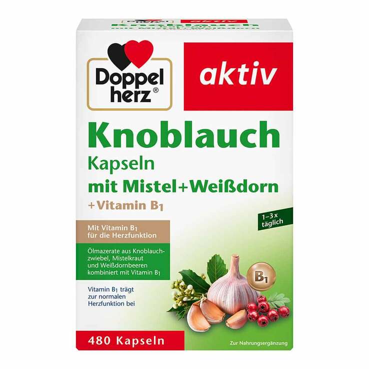 Doppelherz Knoblauch Kapseln mit Mistel + Weißdorn + Vitamin B1, 480 St