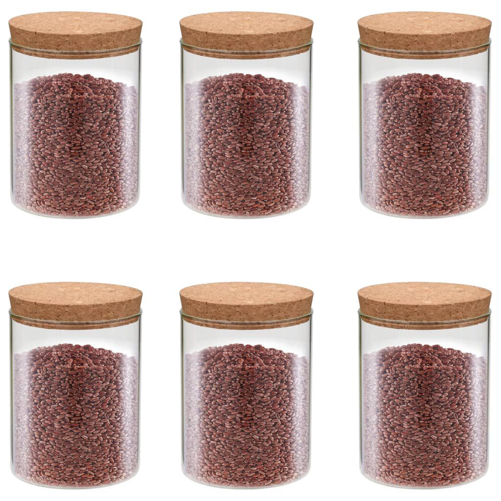 vidaXL Glazen potten met kurken deksel, 6 stuks, 650 ml