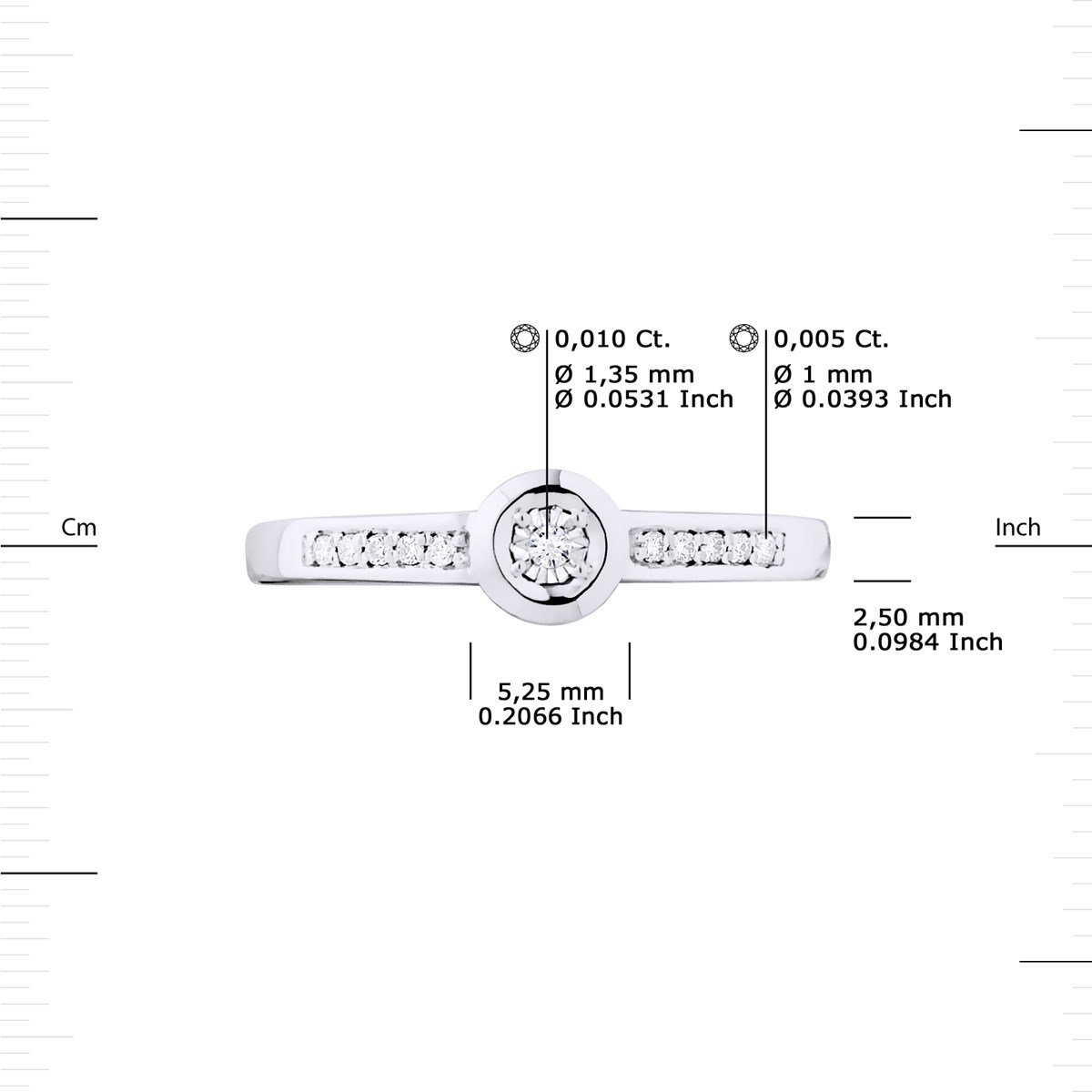 Solitaire Diamant épaulé 0,060 Cts Illusion 0,50 Cts Or Blanc