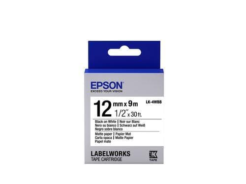 Epson LK-4WBB, Sort på hvid, Papir, Japan, Mat, LabelWorks LW-1000P LabelWorks
