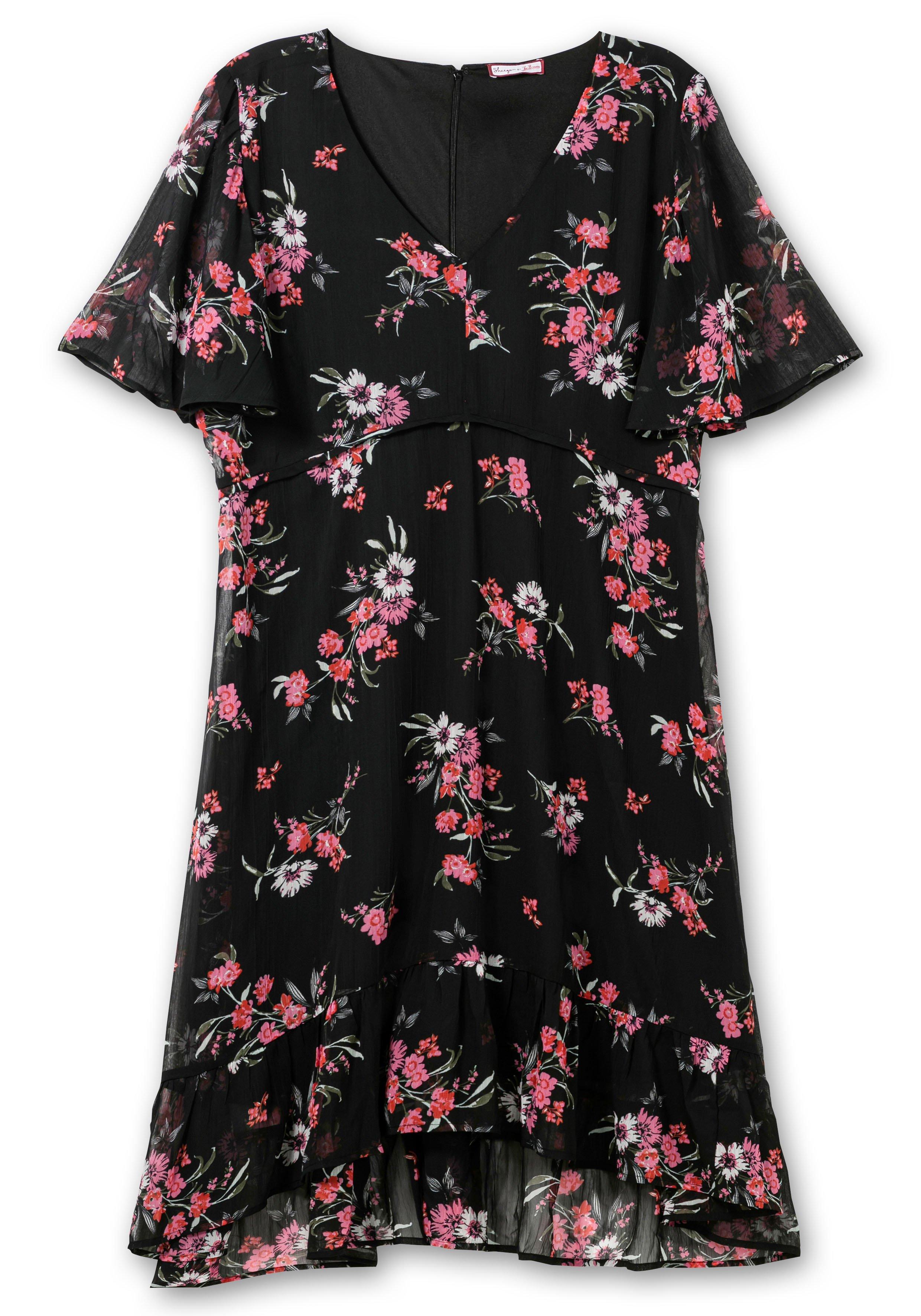Chiffonkleid mit Blumendruck und Flügelärmeln