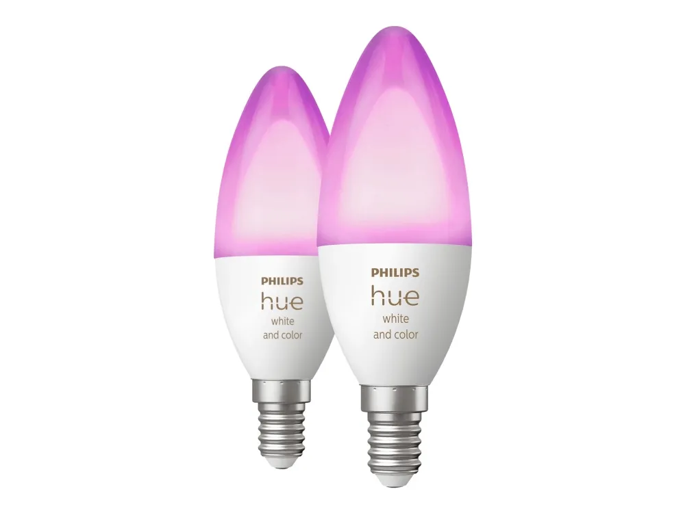 Philips Hue White and Color Ambiance - LED-lyspære - form: B39 - E14 - 4 W (tilsvarende 25 W) - klasse G - 16 millioner farver/varmt til køligt hvidt lys - 2000-6500 K (pakke med 2)