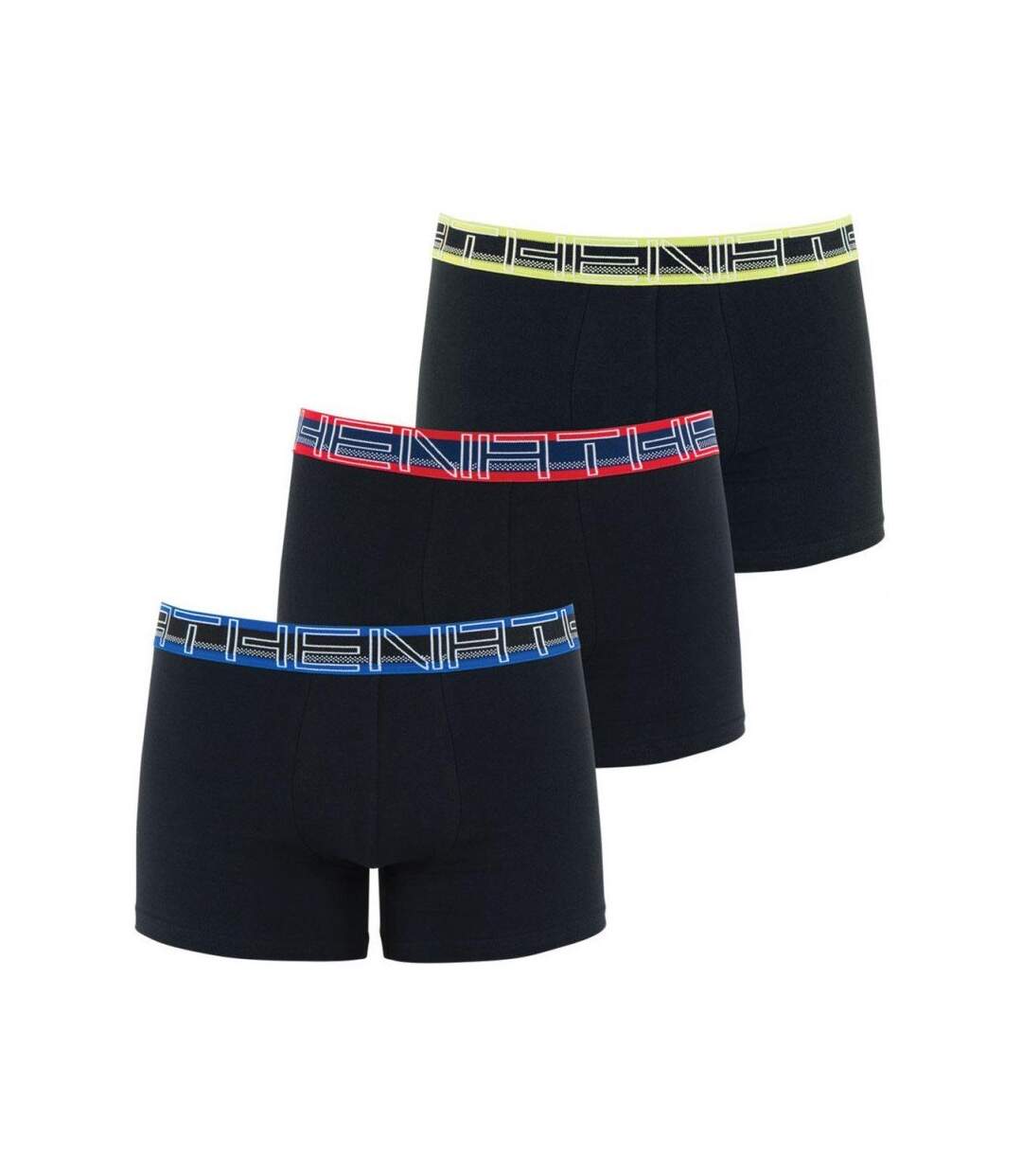 ATHENA Lot de 3 Boxers Homme Coton FULLSTRETCH Noir ceinture Vert Rouge Bleu