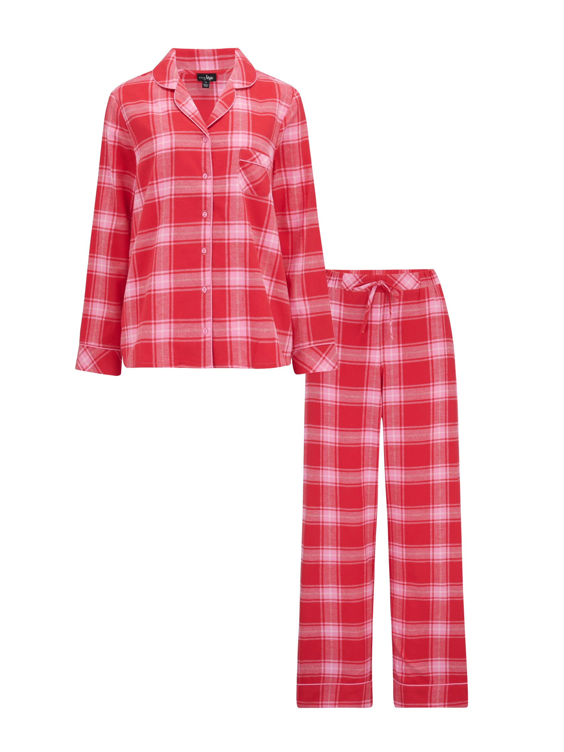 Rood multi - Pour Moi geruite pyjama van behaaglijk geborsteld 100% katoen