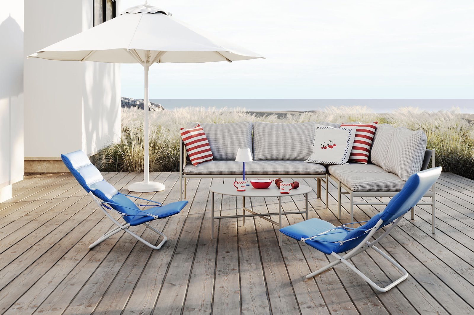 Cancun hjørnesofa Hvitlakkert med beige puter