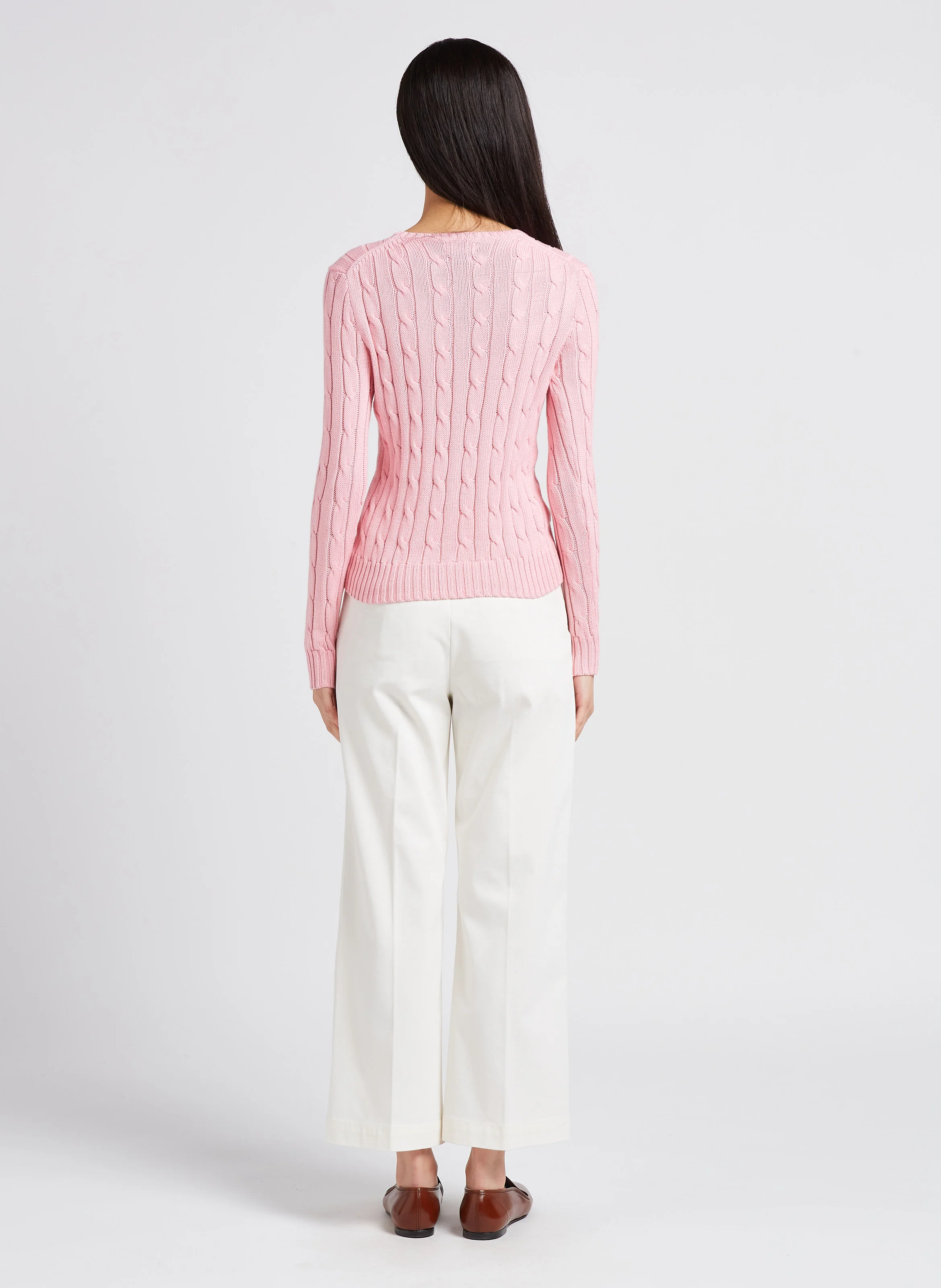 Pull col rond brodé en coton | Rose