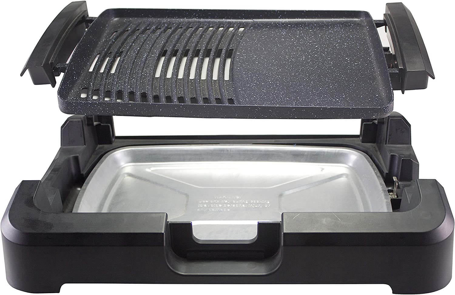Beper 90.871 Elektrogrill mit Glasdeckel, beschichtete Grillplatte, Edelstahl, 2200 W