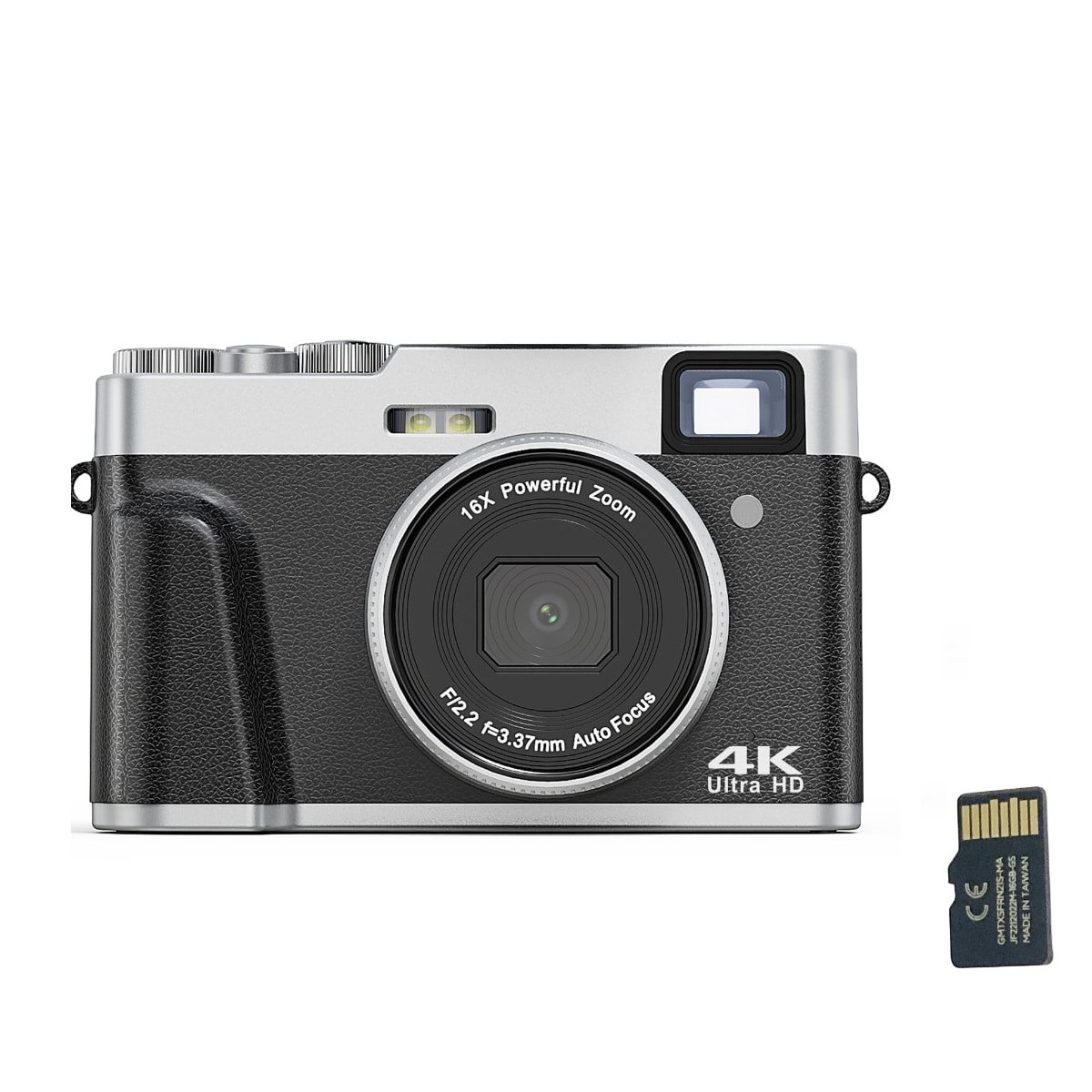 Digitalkamera 4K/48MP/16X Zoom/Autofokus/Søker/Anti-Shake med 32GB minnekort