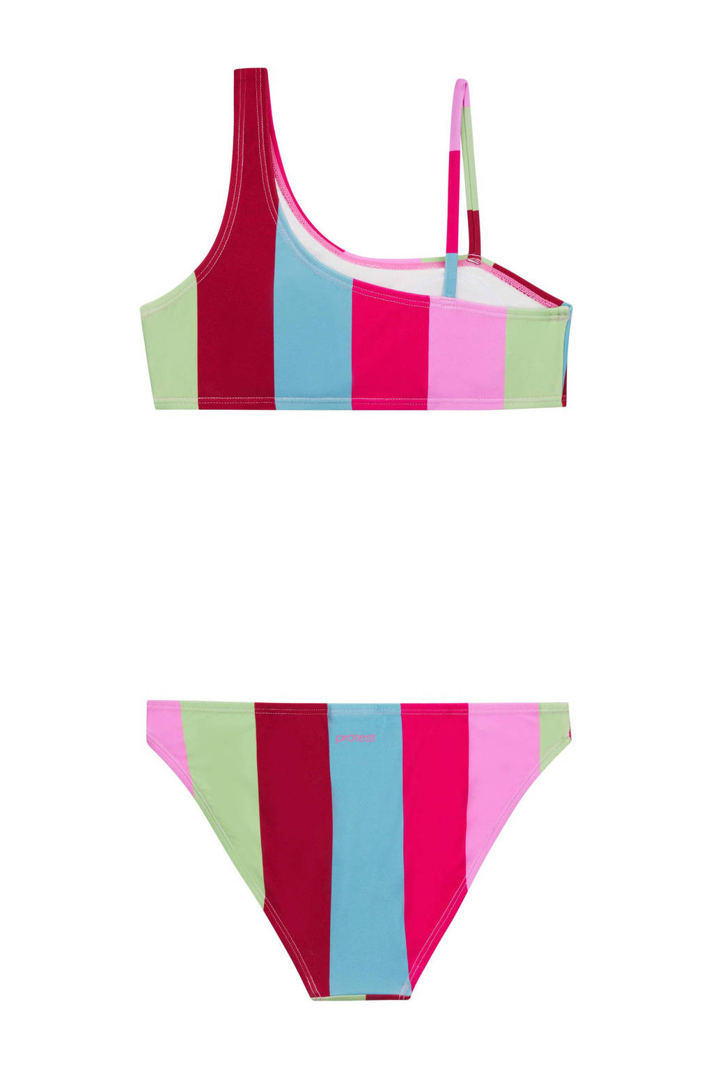 one shoulder bikini PRTFEE JR roze/blauw/groen