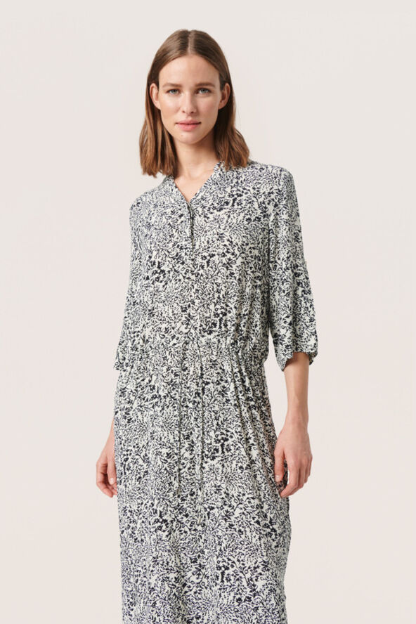 Soaked in Luxury SLZaya Dress Black and white ditsy print